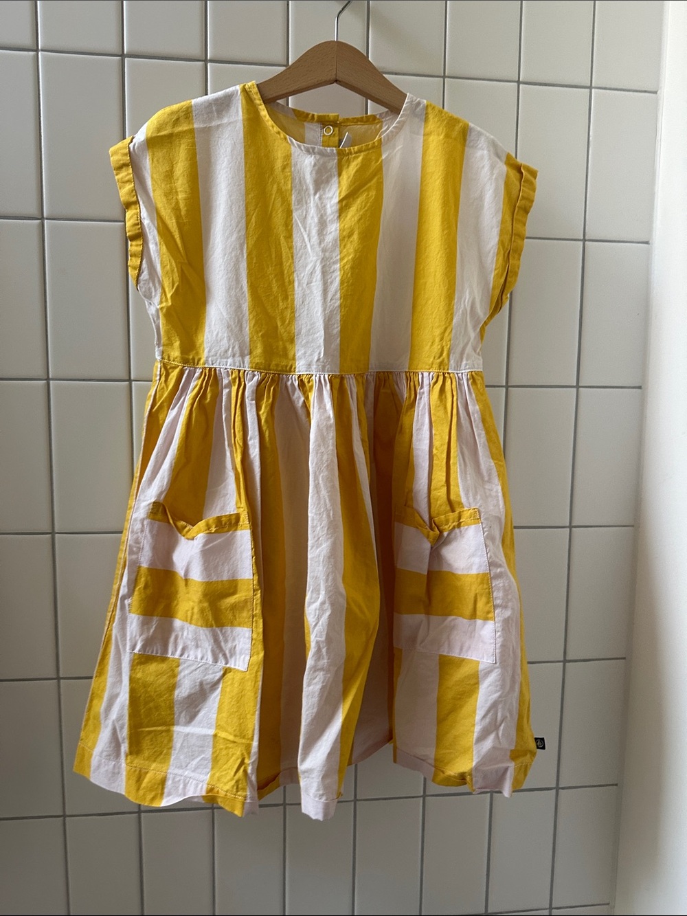 Petit Bateau Yellow and White Striped Cotton Kids Dress, 100% cotton!